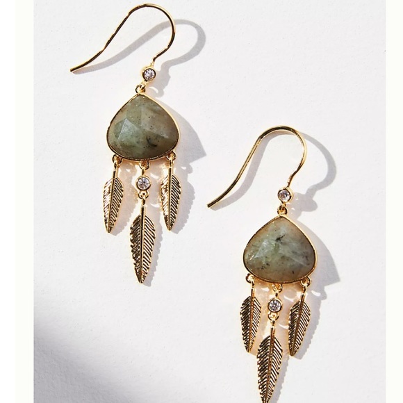 🆕 Anthropologie Leaf Chandelier Drop Earrings in Slate-Gold - Picture 6 of 12